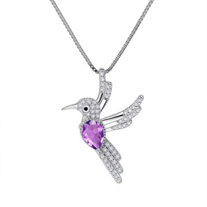Collier pendentif petit oiseau en argent sterling 925 avec cristal, pierre naturelle taille poire 5*7mm, bijoux personnalisés - Product Image 1