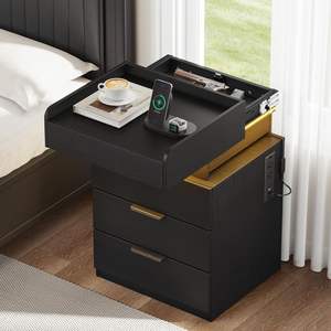 Turosur Night Stand With Gun Drawer <b>Led</b> Lighting Wireless Charging 3 Drawers Modern <b>Bedside</b> <b>Table</b> Storage - Product Image 1