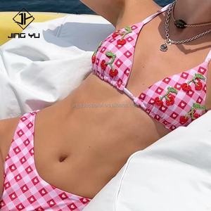 Traje de Baño Bikini con Estampado de Cuadros de Cereza, Diseño Nuevo 2024, Sexy, para Playa - Product Image 1