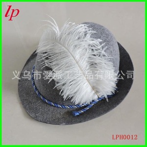 Chapeau en feutre gris Lp avec plume blanche et bande en corde bleue pour fête du bière, unisexe - Product Image 2