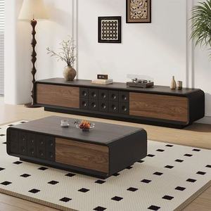 Mesa de Centro de Estilo Vintage con Mueble para TV a Juego, Superficie de Piedra Jade con Acabado Ecológico en Color Nogal Negro para Casa o Apartamento - Product Image 4