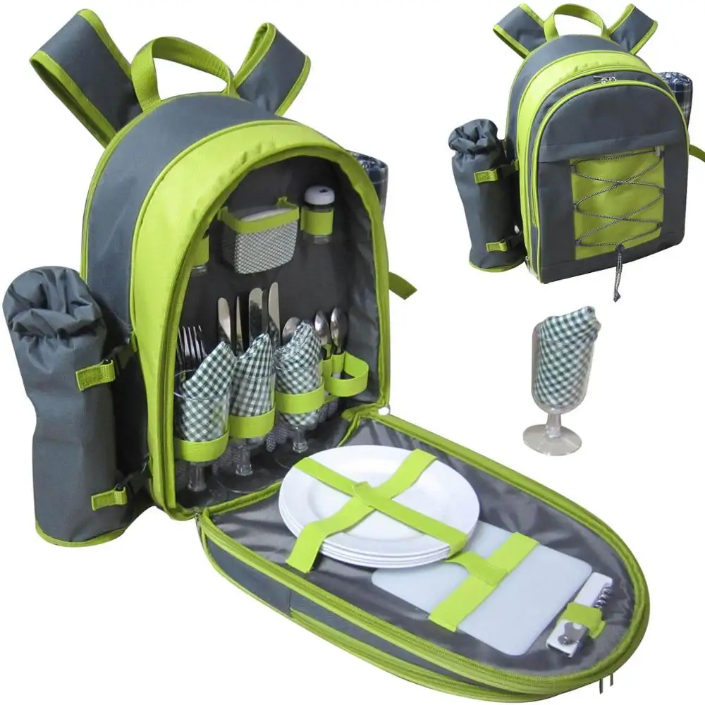 4 Person Deluxe Picnic Backpack Rucksack with Blanket