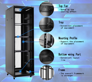 Rack de red de pie de 19 pulgadas, estándar IEC297-2, de acero SPCC, personalizado, 18U-47U, con puerta frontal ventilada de forma arqueada y vidrio templado, en stock. - Product Image 4