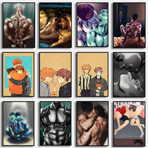 Póster Gay Queer con Imagen de Pareja de Hombres Abrazándose y Besándose en Acuarela, Estilo Moderno, Lienzo sin Marco, Arte de Pared para Decoración del Hogar y Dormitorio - Product Image 2