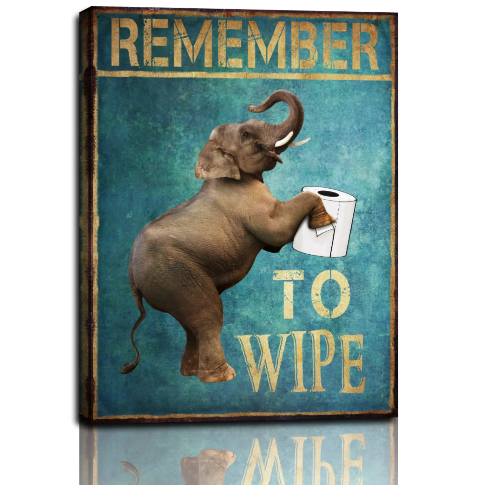 Modern Brief Waterproof Teal Vintage Poster Funny Elephant Animal Canvas Wall Art