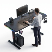 Nouveau bureau debout pour le gaming, surface en fibre de carbone, structure métallique, hauteur réglable avec crochet pour casque et porte-gobelet