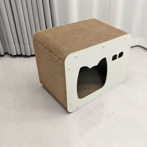 Griffoir pour chat en bois moderne et respirant, design ondulé, écologique, sans odeur chimique, housse amovible en tissu pour animaux de compagnie - Product Image 5