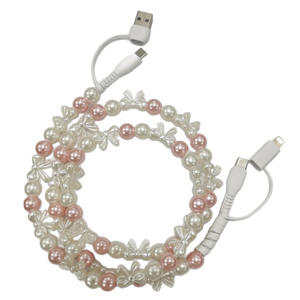 1m 2-in-1 Perlweiß-Rosa Schleifenknoten Perlen-PVC-Datenkabel C-C USB Schnellladekabel für iPhone Samsung Ladegerät - Product Image 3