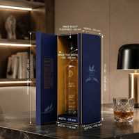 Boîte magnétique verticale bleue mate personnalisable avec logo, conteneur rigide premium avec dorure à chaud pour bouteilles d'alcool et de whisky