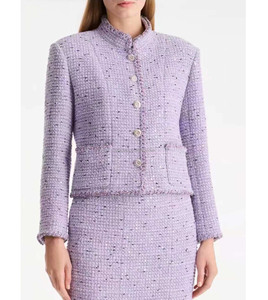 Conjunto de Traje de Tweed Elegante para Mujer, Bordado con Lentejuelas, Cristales y Perlas, Estilo Floral, Chaqueta de Tweed Lila con Lentejuelas de Algodón - Product Image 5