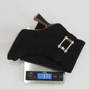 Woman Square Toe Long Booties Classic Suede 8.5cm Low Heels Women's Knee High <b>Boots</b> Metal Ornament Side Zipper Shoes - Product Image 6