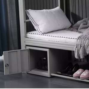 Регулируемые стальные двухъярусные кровати (двухъярусная кровать над двуспальной) для детей и взрослых, экологичные, прочные, с лестницей, современный дизайн для общежитий - Product Image 4