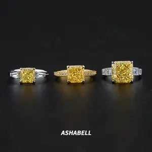 Grosir cincin zirkon berlian kuning batu permata potong putri cincin pertunangan pernikahan 925 perak Sterling cincin wanita