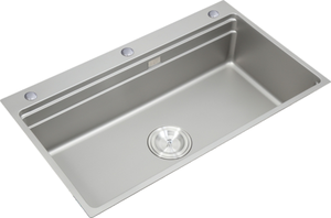 Évier de cuisine double niveau en acier inoxydable SUS304, finition grain de riz et nano-argent, 860x500mm, cuve unique, avec robinet 801 inclus - Product Image 6