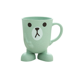 <b>Cute</b> Cartoon Toothbrush Cup With <b>Bear</b> Face Design For Kids And Adults Home Use PP Material Nordic Color Options - Product Image 5