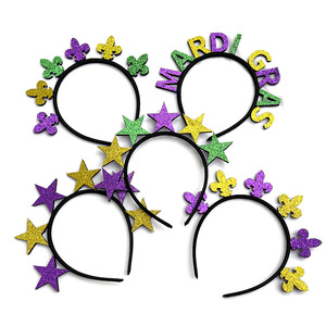 2025 Mardi Gras diadema púrpura verde oro brillo estrella <span class=keywords><strong>fleur</strong></span>-<span class=keywords><strong>de</strong></span>-<span class=keywords><strong>lis</strong></span> Headbopper carnaval diadema accesorios para el cabello - Product Image 1