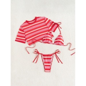 Round neck striped Korean style trendy loose Hong Kong style versatile casual <b>bikini</b> <b>3</b>-<b>piece</b> <b>set</b> - Product Image 2