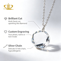 Collier pendentif en cristal vierge en gros, pierre de verre ronde à facettes avec chaîne en argent, porte-clés photo gravé DIY, cadeau de mariage