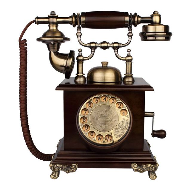 Antique-Style Wooden Corded Phone with Classic Rotary Dial and Hang-Up Headset for Domestic and Hotel Use
