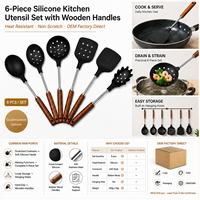 Ustensile de cuisine léger et durable en silicone de qualité alimentaire avec poignée en bois, spatule, cuillère, fourchette à pâtes, gadget antiadhésif