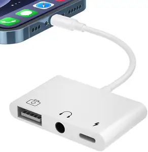 Adaptor USB ke ponsel, adaptor OTG USB 3 in 1 dengan Port pengisian daya dan Jack Headphone 3.5mm kompatibel untuk iPhone 14 Pro 13 12 11
