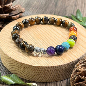 <span class=keywords><strong>Bracelet</strong></span> à perles <span class=keywords><strong>7</strong></span> <span class=keywords><strong>chakras</strong></span> avec œil <span class=keywords><strong>de</strong></span> <span class=keywords><strong>tigre</strong></span>, améthyste et pierres multicolores, <span class=keywords><strong>bracelet</strong></span> chakra avec pendentif éléphant - Product Image 2