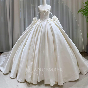 Lsoy059 Modern Romantic Ivory Corset <b>Wedding</b> Dress Sweetheart Neckline Chapel Train Bow Bodice Pearl Satin Ball Gown for Formal - Product Image 3