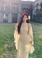 Maxi vestido blanco nuevo estilo chino mejorado Qipao verano y otoño desgaste elegante mujer Cheongsam