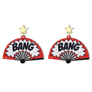 Pendientes llamativos de acrílico con forma de abanico, con purpurina, estilo occidental, para conciertos y fiestas, para mujer - Product Image 1