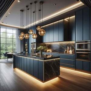 Italian Luxury Multi-Functional Kitchen <b>Cabinet</b> Stainless Carcase Glass <b>Door</b> PVC Custom Designed Light Quartz Stone Countertop - Product Image 3