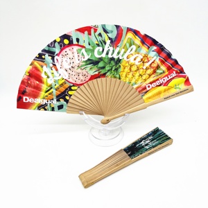 Mùa Hè Tùy Chỉnh Nhiều Màu Hand Fans Abanicos Trang Trí <span class=keywords><strong>Flower</strong></span> Fans Vải Giấy Gỗ Folding Fans - Product Image 1