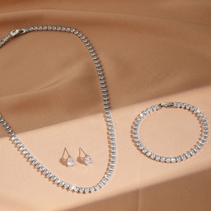 Wholesale Fashion Luxury <b>Copper</b> Christian Zircon Wedding Jewelry Set Women Long Tassel Necklace Earrings Pageants Brides Gift - Product Image 3