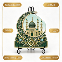 Vente en gros de cadeaux religieux musulmans, plaque islamique en forme de croissant de lune, ornement en résine 3D, décoration du Ramadan et de l'Aïd, faible MOQ, en vrac