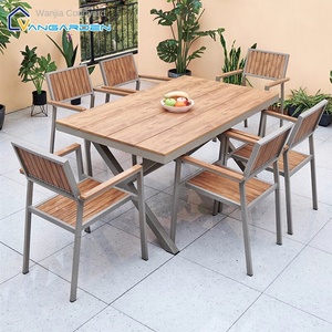 Moderno Durable al aire libre muebles <span class=keywords><strong>de</strong></span> Metal conjunto impermeable <span class=keywords><strong>de</strong></span> madera <span class=keywords><strong>de</strong></span> plástico <span class=keywords><strong>Mesas</strong></span> Sillas protección solar <span class=keywords><strong>terraza</strong></span> balcón Villa jardín - Product Image 1