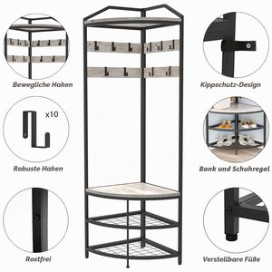 SENYU Modern Metal <b>Corner</b> <b>Coat</b> <b>Rack</b> with 12 Hooks and 3 Shelves Freestanding Storage Shelf for Entryway Living Room - Product Image 2