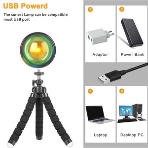 Lámpara de Proyección de Luz de Atardecer OEM con Soporte de Trípode, 360 Grados, Desmontable, Lámpara de Proyección USB con Efecto de Amanecer, Luces de Arcoíris - Product Image 6