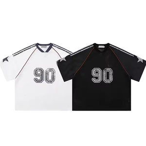 เสื้อยืดผู้ชายขายส่ง ปักลายเรียบๆ ผ้าฝ้าย 100% ผ้าถักเนื้อละเอียด แขนสั้น ทรงหลวม - Product Image 1