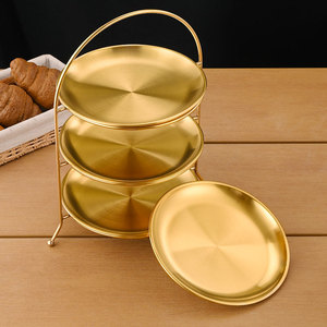 Estante de Almacenamiento Creativo Coreano de Acero Inoxidable de Tres y Cinco Niveles, Plato Metálico para Postres, Pasteles y Frutas, Plato para Barbacoa de Restaurante - Product Image 4