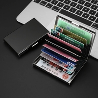Tempat kartu kredit baja tahan karat klasik portabel pria ramping antimelindungi tempat kartu ID perjalanan dompet Rfid wanita casing logam