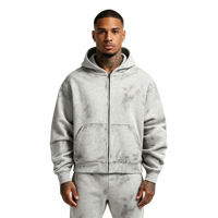 Sweat à capuche zippé unisexe American Vintage en strass, effet délavé, coupe oversize, vêtement épais pour homme, design personnalisé