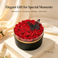 Boîte Ronde de Roses Éternelles en Gros – Cadeau de Fleurs Préservées Rouge OEM/ODM pour la Saint-Valentin, Anniversaire, Fête des Mères, Décoration de Chambre