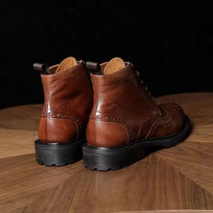 High Top Chelsea Retro Brogue Ankle Boots Rubber Upper Waterproof Slip-On Breathable Round Toe Heightening Feature - Product Image 2