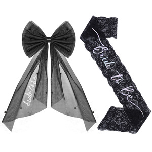 Accesorio de Disfraz de Novia Gótica, Velo de Novia Negro con Lazo Bordado y Cinta de Encaje, Conjunto para Decoración de Despedida de Soltera Oscura - Product Image 1