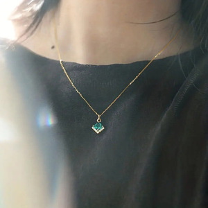 Collana con Ciondolo in Cristallo Verde Quadrato per Donne, Stile Giardino, Catena per Clavicola, Gioielli alla Moda - Product Image 4