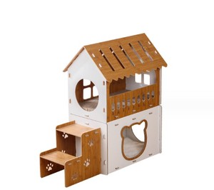 Villa di lusso a due piani giocattolo per <span class=keywords><strong>gatti</strong></span> sostenibile in legno Pet letto con Sisal Scratcher Board involucro - Product Image 1