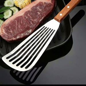 Espátula para carne de acero inoxidable multifunción, utensilio de cocina para repostería y tortitas, con orificio para drenar el aceite - Product Image 5