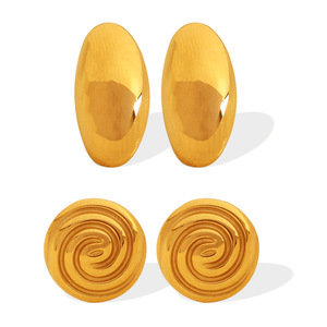 <b>Stud</b> Earrings 18k Gold Plated Stainless Steel Round Geometric Women's Fashion Jewelry - Product Image 5