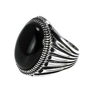 Anillo Boho de Plata de Ley S925 con Ágata Negra, Anillo Antiguo de Banda Ancha Multicapa para Bodas, Fiestas, Aniversarios, Regalo al por Mayor - Product Image 1