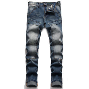 Jeans droits pour hommes, de qualité supérieure, ajustés et respirants, en denim décontracté, couleur unie, délavage moyen, taille mi-haute, vente en gros - Product Image 3