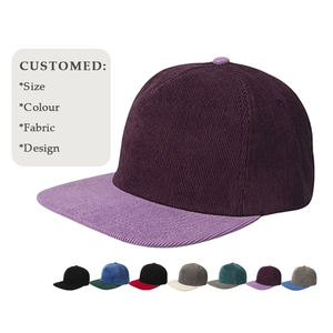 Gorra de Béisbol de Pana de 5 Paneles con Visera Plana, Estilo Deportivo de Invierno, Contraste de Color, Logotipo Personalizado, Ajustable con Broche - Product Image 1